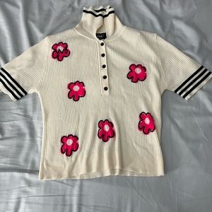 Knit Collard Shirt with flowers